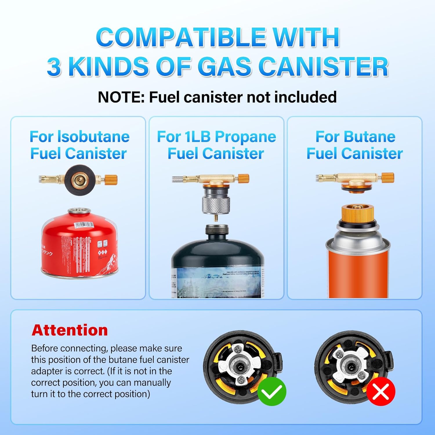 WADEO Three Fuel Portable Camping Stove with Windblocker, 3 in 1 Propane Butane Isobutane Stove with Carrying Case and Stainless Steel Hose Adapters, Gas Camp Stove for Cooking, BBQ, Travel RV, Hiking - Image 3