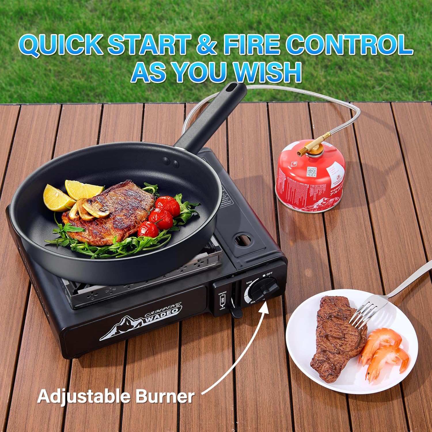 WADEO Three Fuel Portable Camping Stove with Windblocker, 3 in 1 Propane Butane Isobutane Stove with Carrying Case and Stainless Steel Hose Adapters, Gas Camp Stove for Cooking, BBQ, Travel RV, Hiking - Image 7